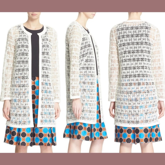 NEW $650 Milly Raffia Netting‎ Cocktail Coat in Ivory [SZ 6 ] - Picture 1 of 16